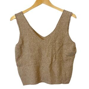 Tahari Tan Beige Wool Blend Sleeveless V-Neck Cropped Tank Size Medium‎